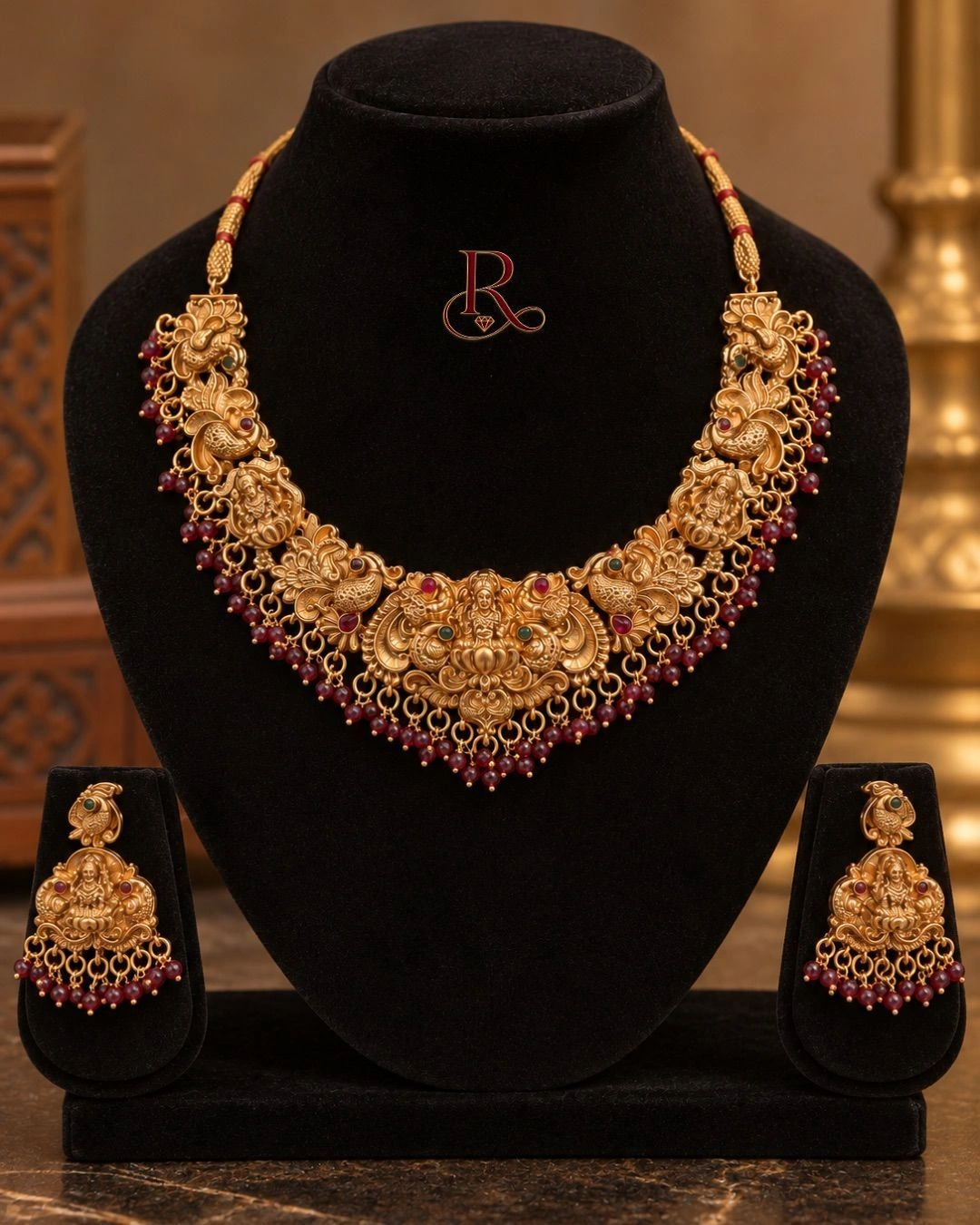 Mahalakshmi Temple Necklace Set w/ earrings 1