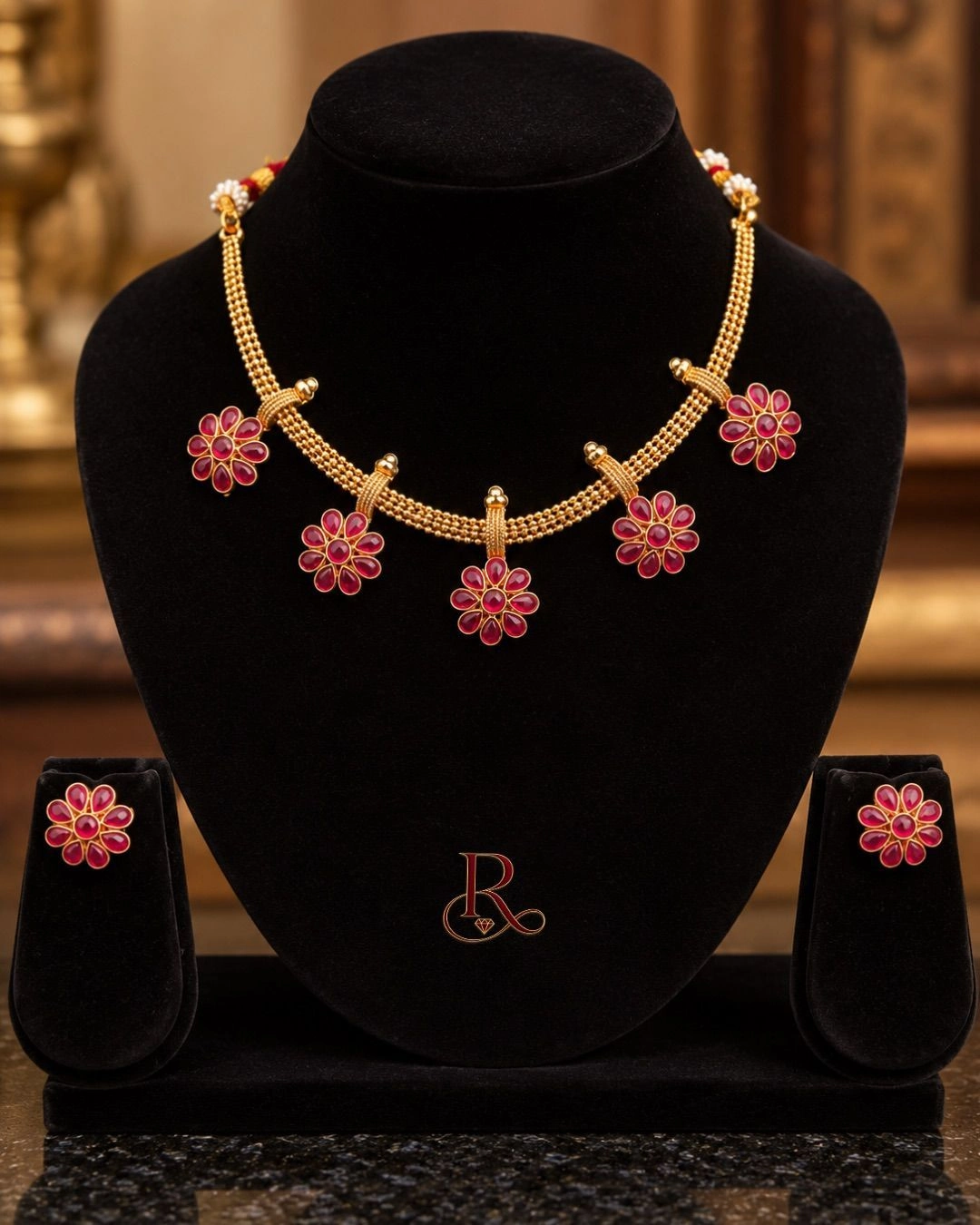 Matte Finish Floral Necklace set 1