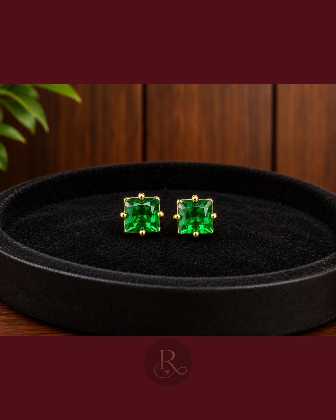 American Diamond Gold Finish Choker Set for Kids- Emerald 2