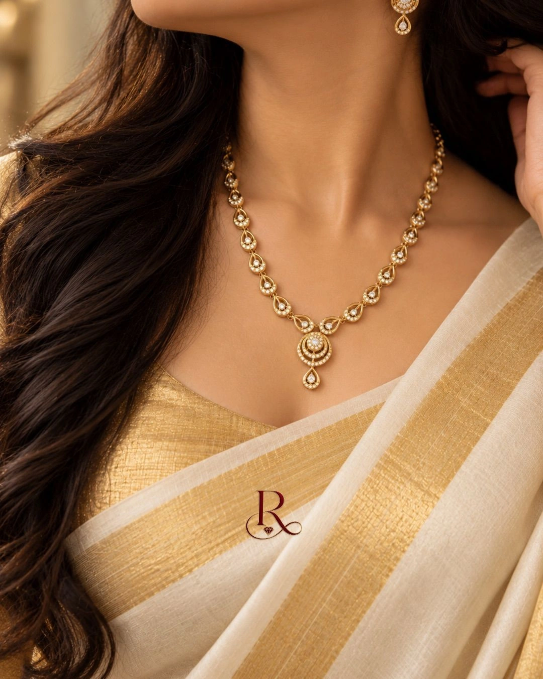 Royal Teardrop AD Stone Necklace Set 3