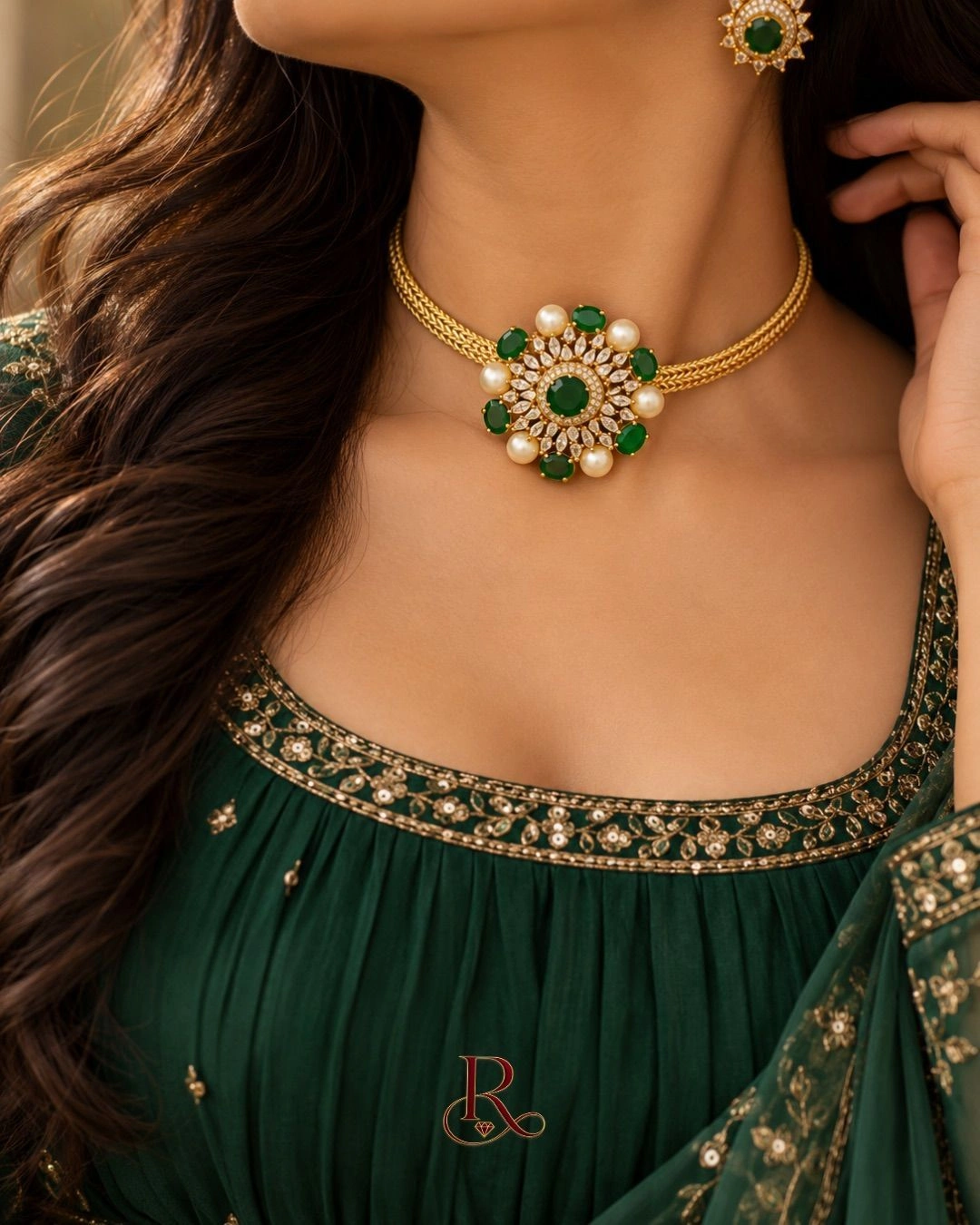 Emerald Blossom Floral Choker Set 2