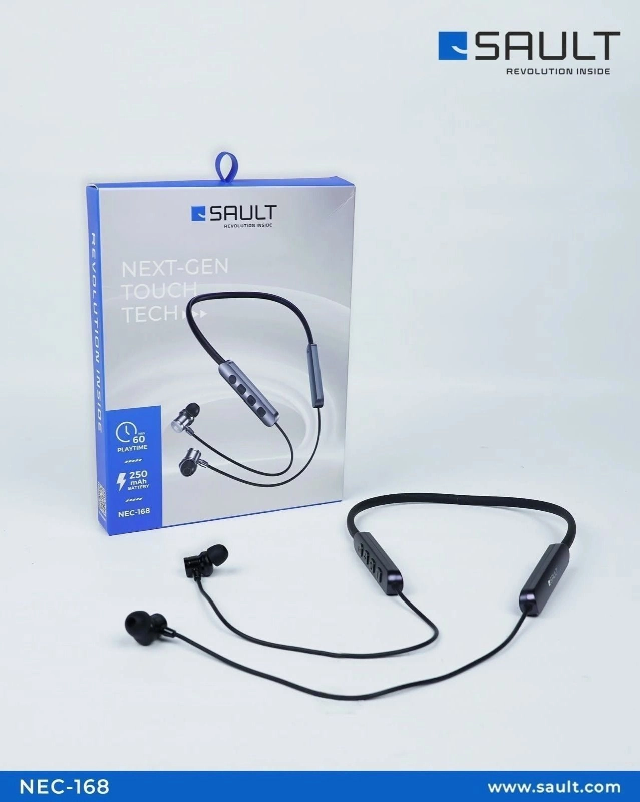 SAULT NEC-168 wireless neckband earphones.