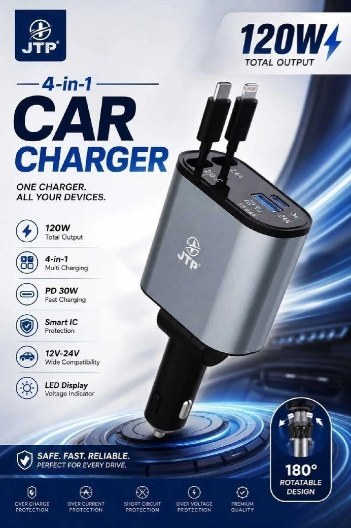 JTP 120W 4-IN-1 CAR CHARGER. 1
