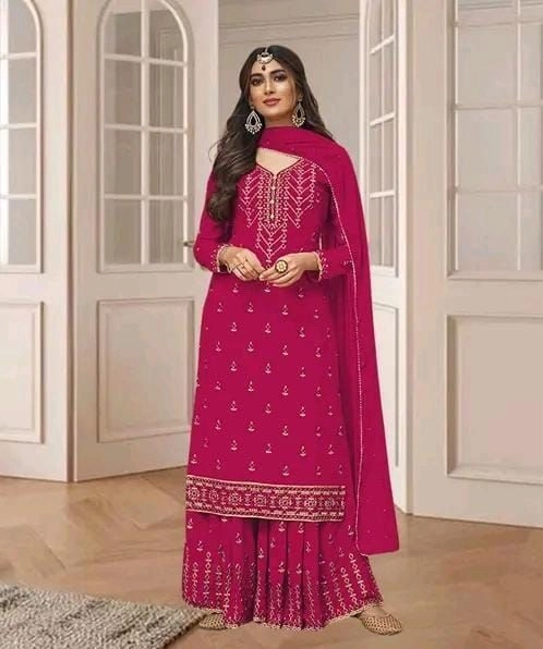 Elegant Dusty Peach/Beige Embroidered Georgette Suit Set with Dupatta 3