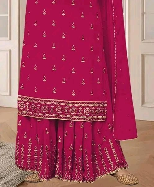 Elegant Dusty Peach/Beige Embroidered Georgette Suit Set with Dupatta 4