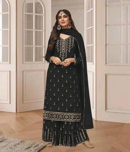 Elegant Dusty Peach/Beige Embroidered Georgette Suit Set with Dupatta 5