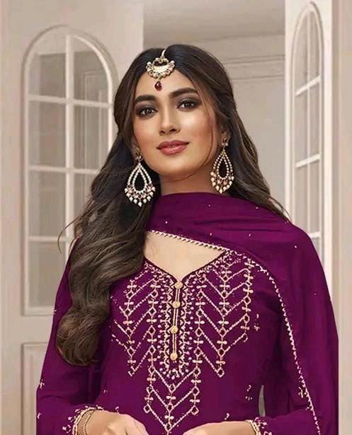 Elegant Dusty Peach/Beige Embroidered Georgette Suit Set with Dupatta 10