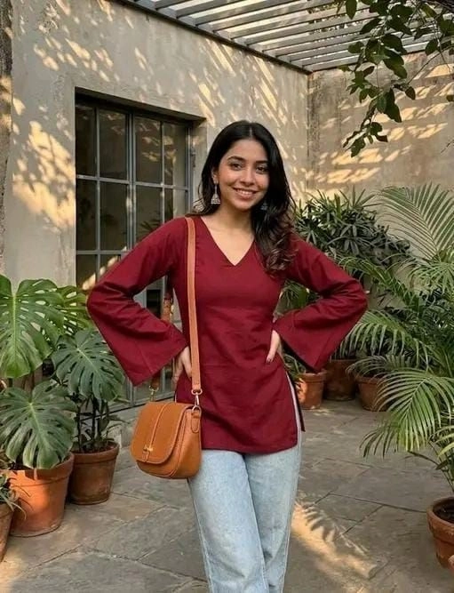 Classic Maroon V-Neck Top