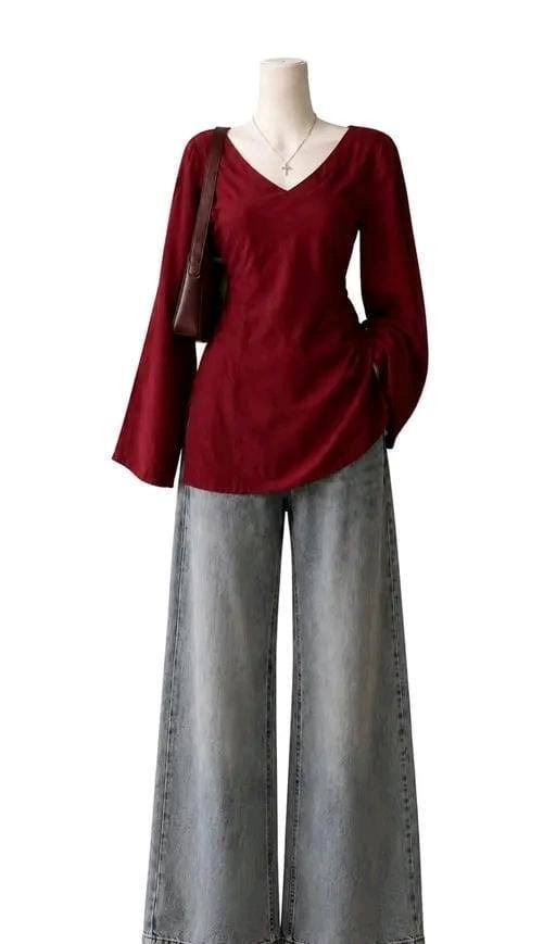 Classic Maroon V-Neck Top 4