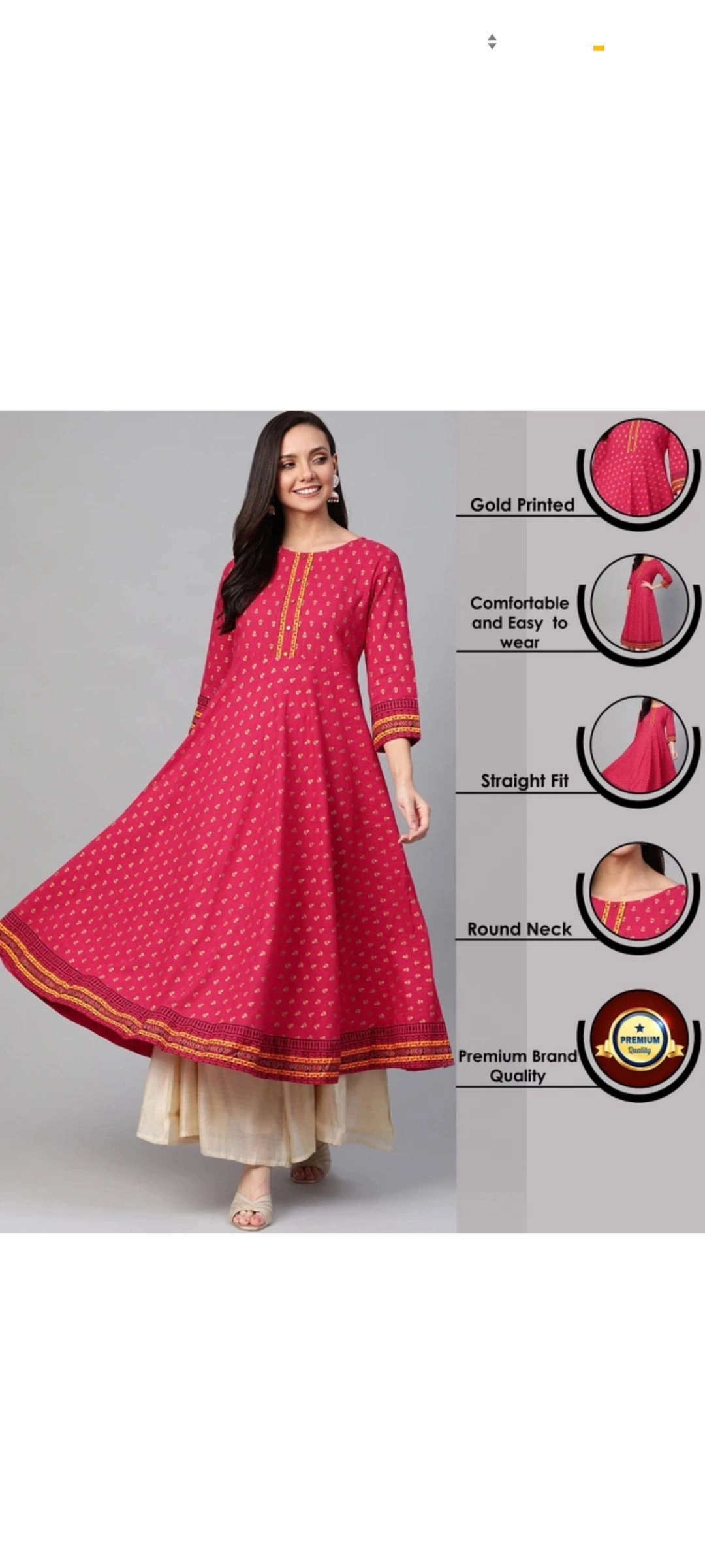 Women’s Floral Printed Straight Kurta | Pink Round Neck| Ethnic Kurti 6