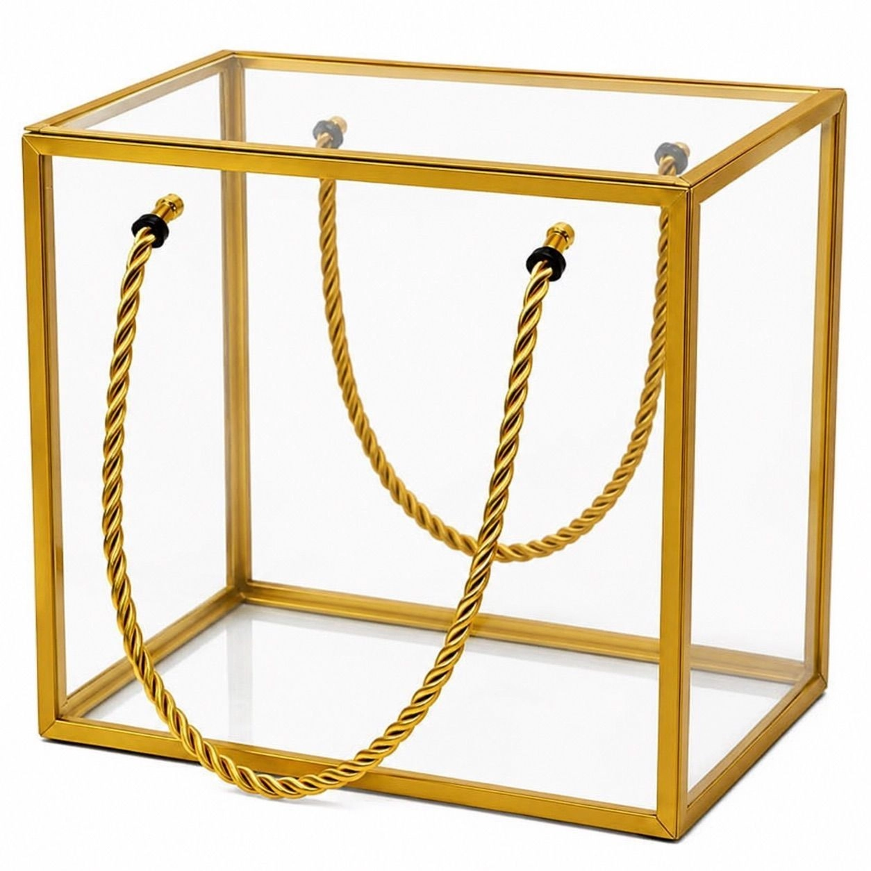 Large Transparent Acrylic Hamper Gift Box with Rope Handle | Gold Border Clear PVC Gift Packaging Box for Flowers, Chocolates, Wedding, Birthday & Luxury Hampers 1
