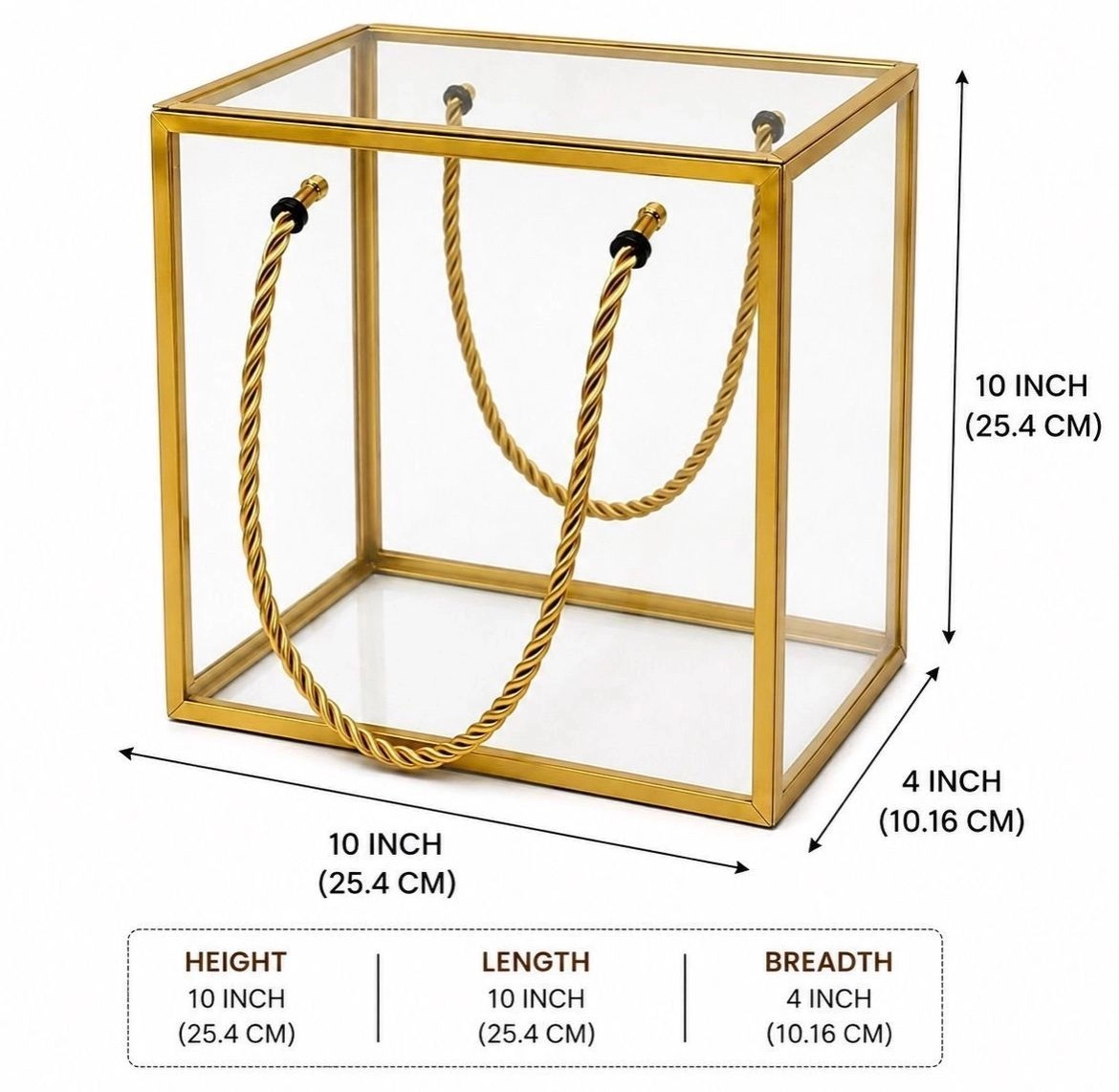 Large Transparent Acrylic Hamper Gift Box with Rope Handle | Gold Border Clear PVC Gift Packaging Box for Flowers, Chocolates, Wedding, Birthday & Luxury Hampers 2