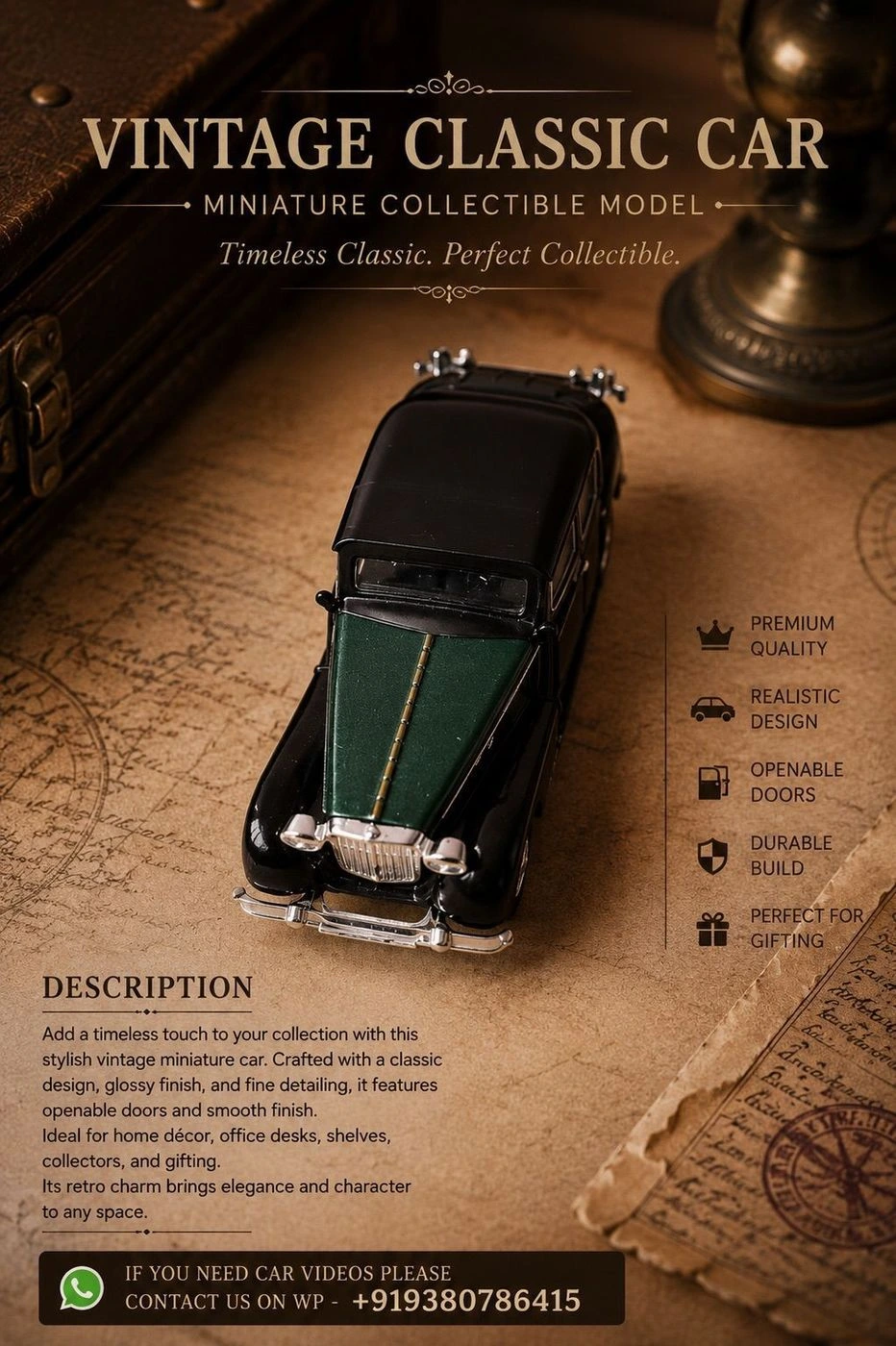 Vintage Classic Black & Green Car – Miniature Collectible Model 2