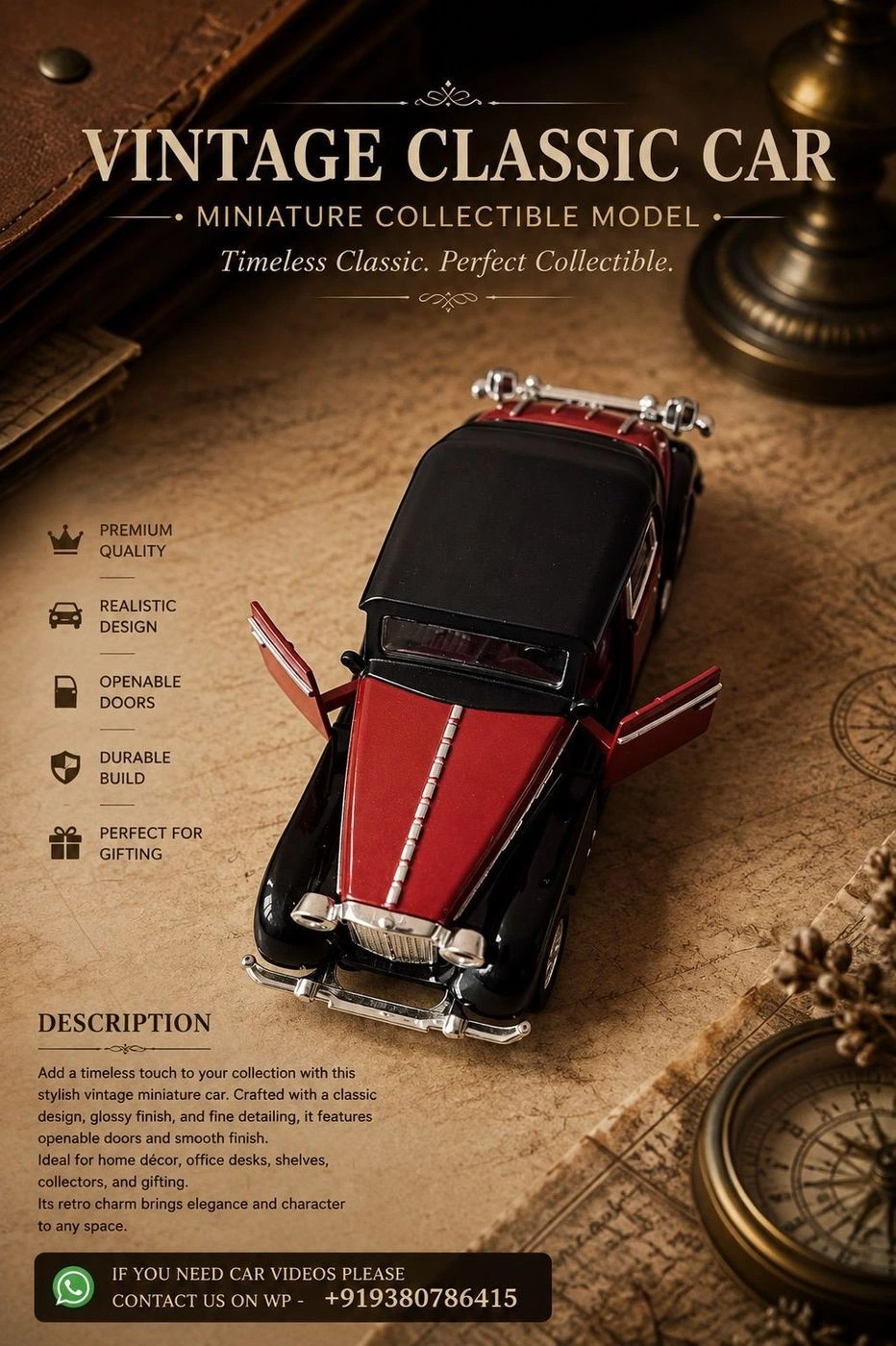 Vintage Red & Black Classic Car – Miniature Collectible Model 2