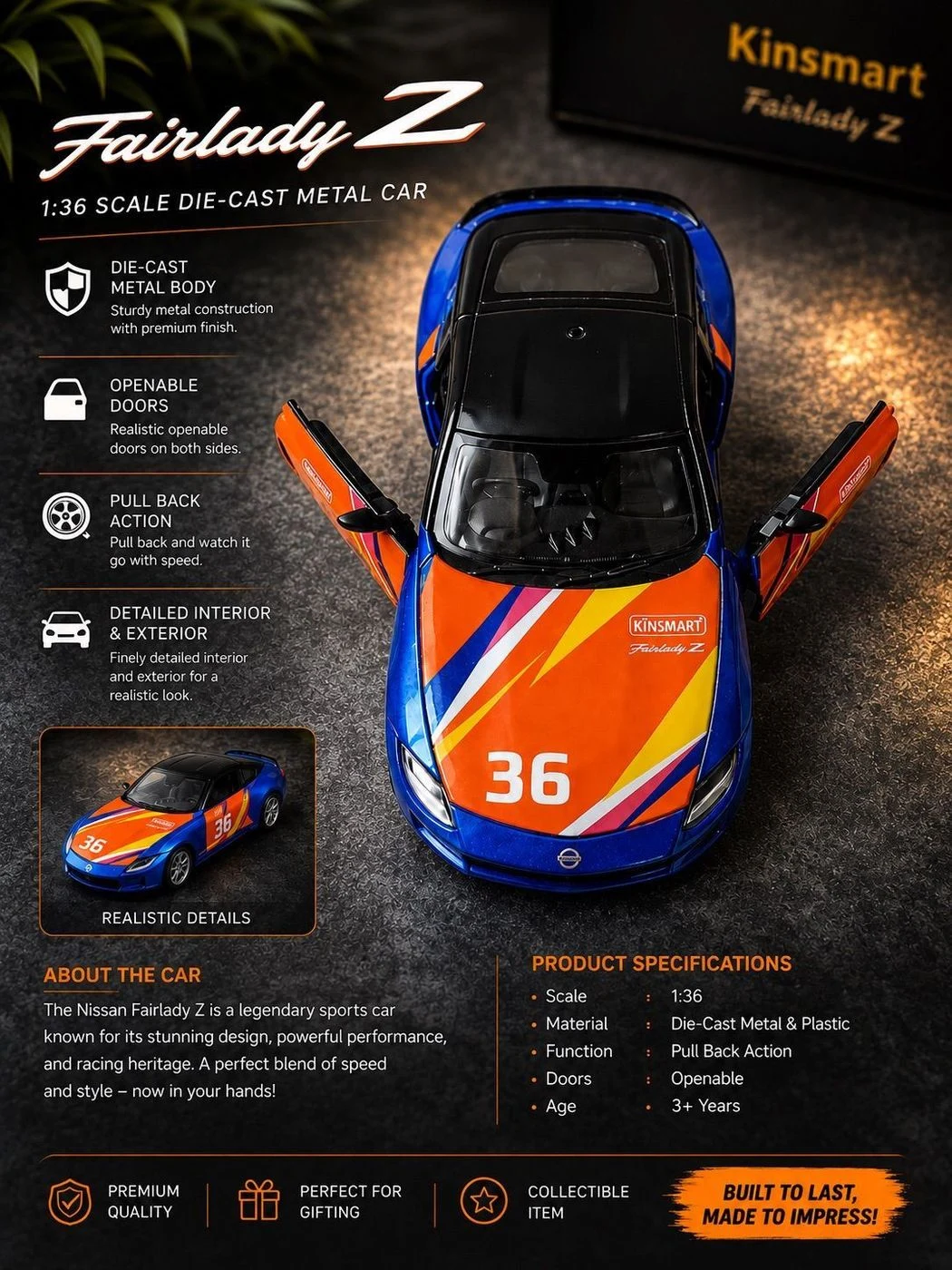 Kinsmart Fairlady Z 1:36 Scale Die-Cast Metal Car 2