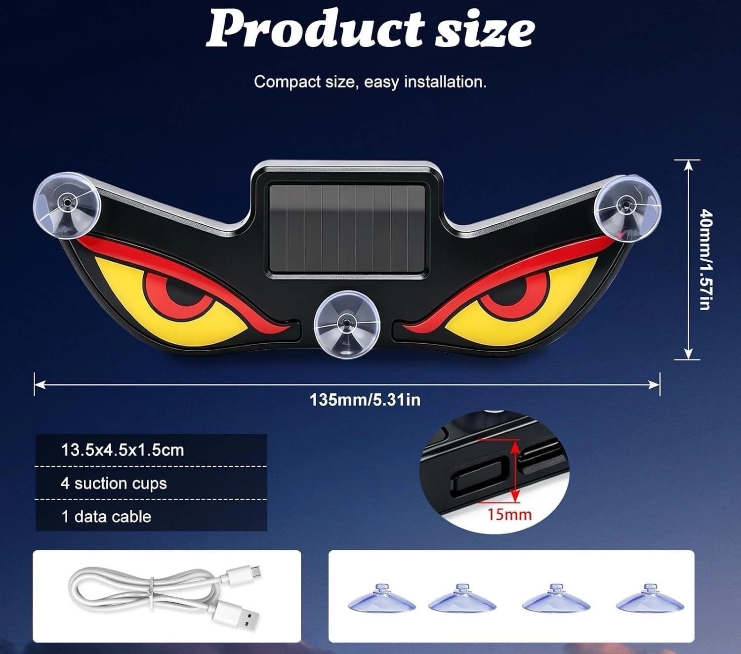 Solar Demon Eye LED Car Wireless Window Light Devil Eyes Light for Windshield Type-C Rechargeable Solar Warning Light 5 Modes Motion Activated Suction Cup for Car Truck Van Bike (Evil Eye)