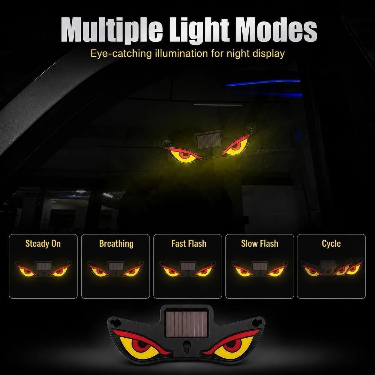 Solar Demon Eye LED Car Wireless Window Light Devil Eyes Light for Windshield Type-C Rechargeable Solar Warning Light 5 Modes Motion Activated Suction Cup for Car Truck Van Bike (Evil Eye) 3