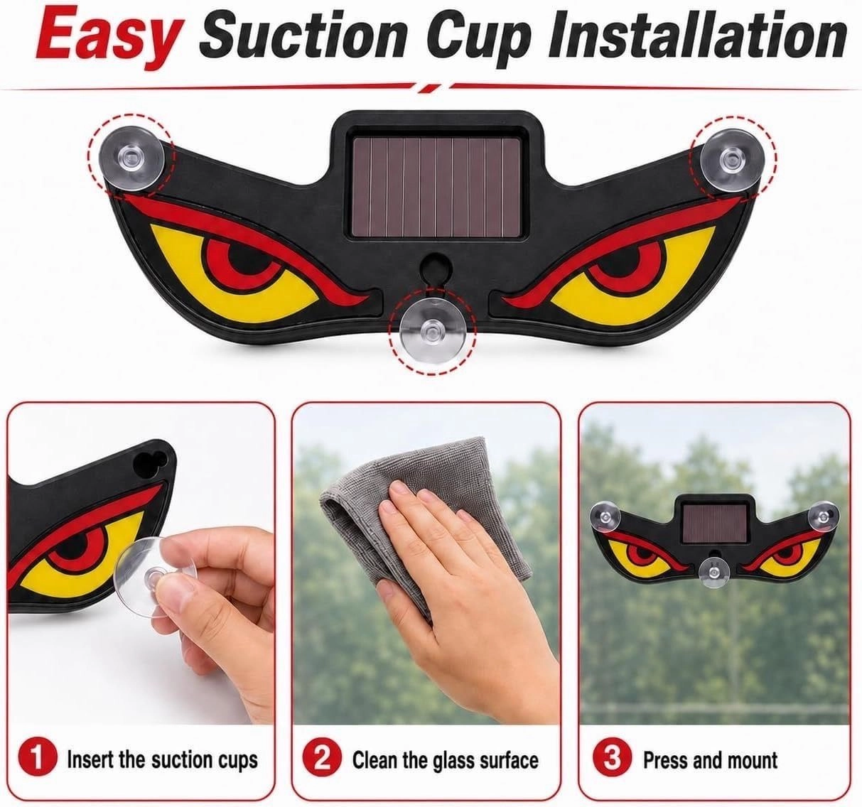 Solar Demon Eye LED Car Wireless Window Light Devil Eyes Light for Windshield Type-C Rechargeable Solar Warning Light 5 Modes Motion Activated Suction Cup for Car Truck Van Bike (Evil Eye) 4