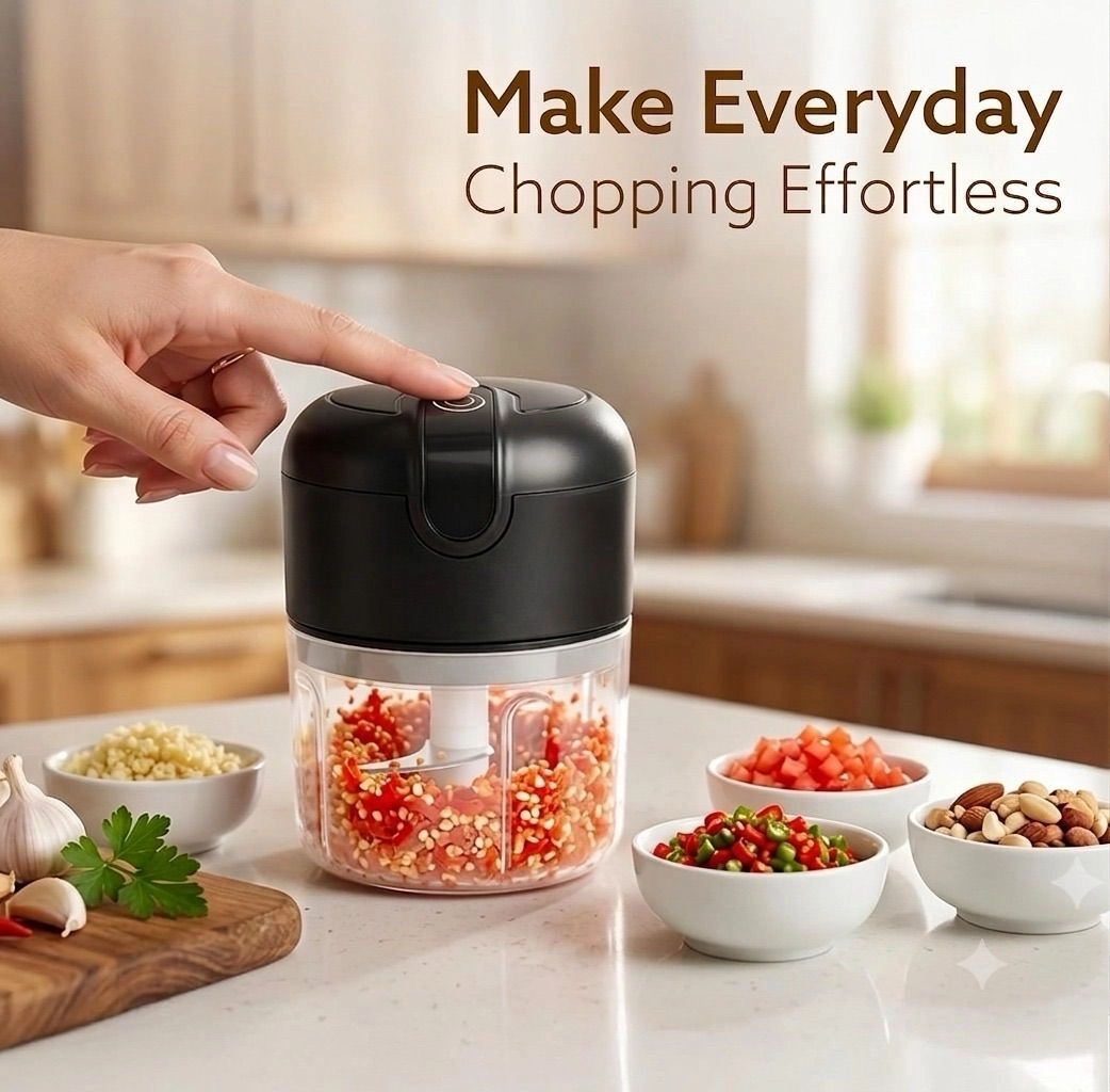 Portable Cordless Garlic Mincer Masher, with USB Charging For Vegetable, Chilli, Fruits, Ginger, Baby Food masher, Seasoning 250ml 1