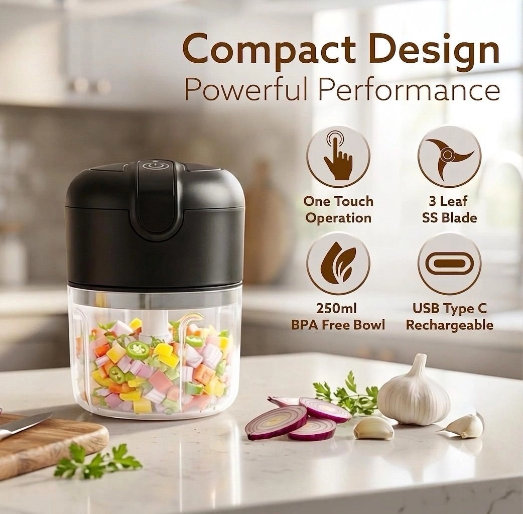 Portable Cordless Garlic Mincer Masher, with USB Charging For Vegetable, Chilli, Fruits, Ginger, Baby Food masher, Seasoning 250ml 4