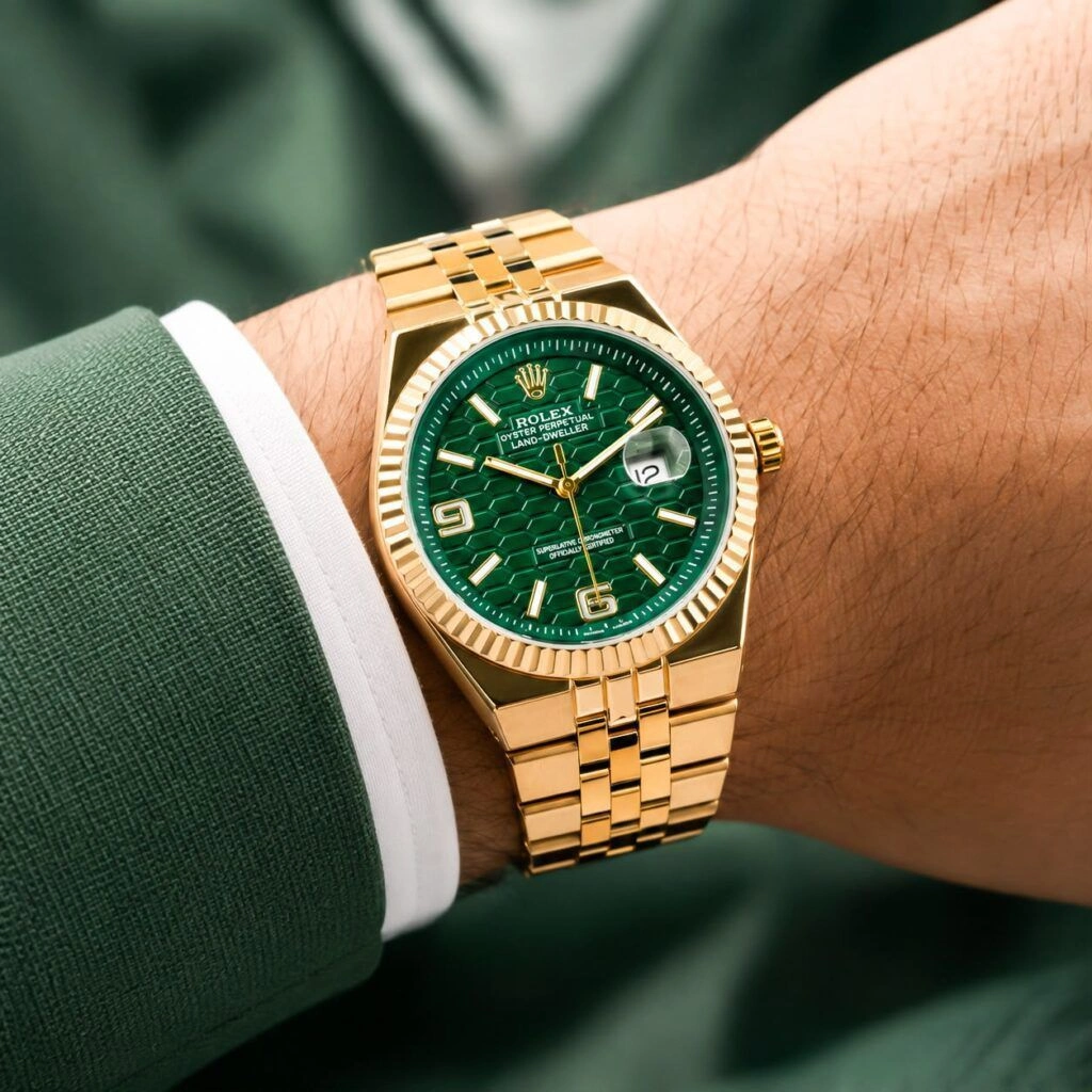 Rolex Gold Green Dial Quartz 5