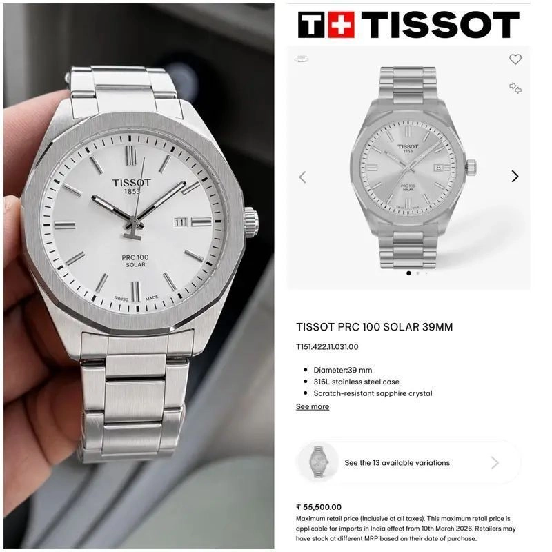 Tissot PRC 100 Swiss White Dial Quartz 5