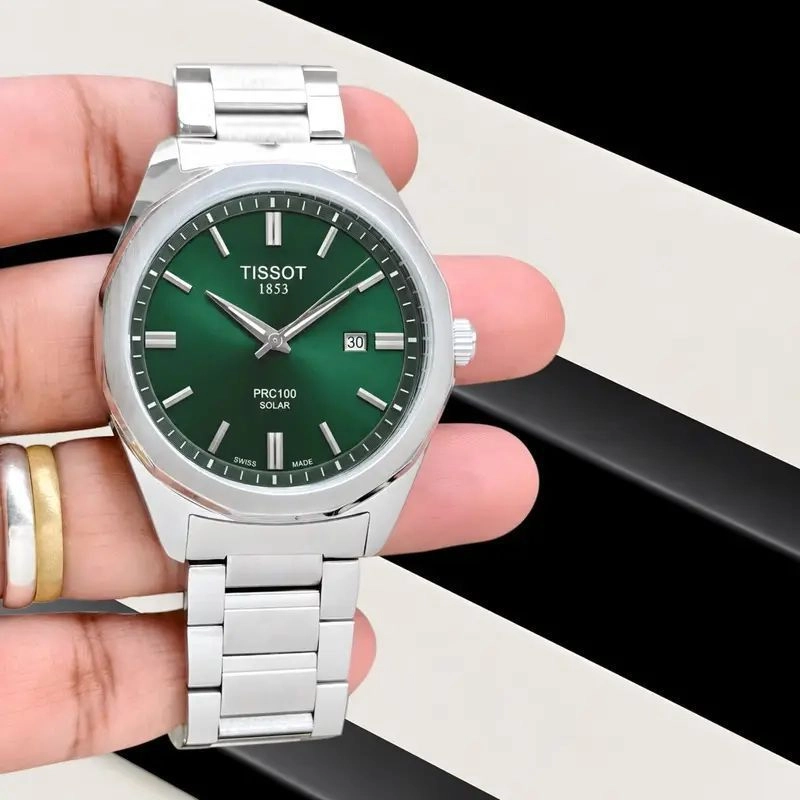 Tissot PRC100 Solar Green Sunburst Dial 1