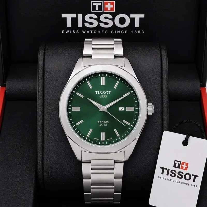Tissot PRC100 Solar Green Sunburst Dial 3
