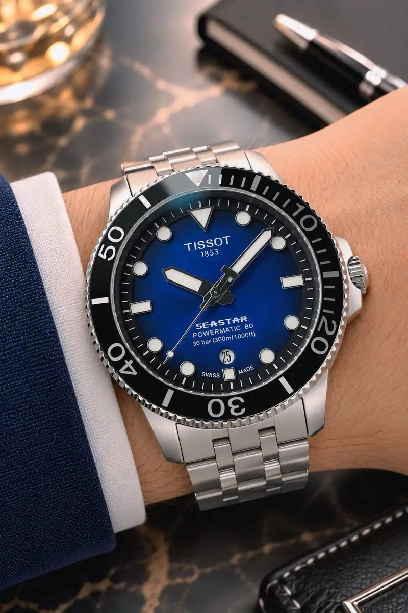 Tissot Seastar Powermatic 80 Blue Sunburst Dial 4