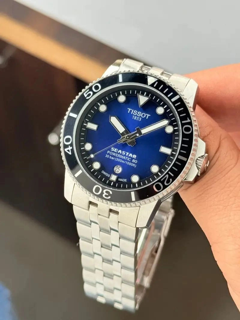 Tissot Seastar Powermatic 80 Blue Sunburst Dial 5