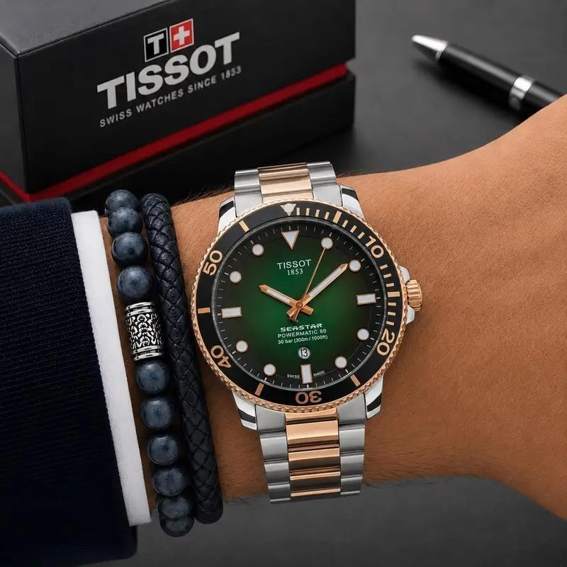 Tissot Seastar Powermatic 80 Emerald Green Dial 4