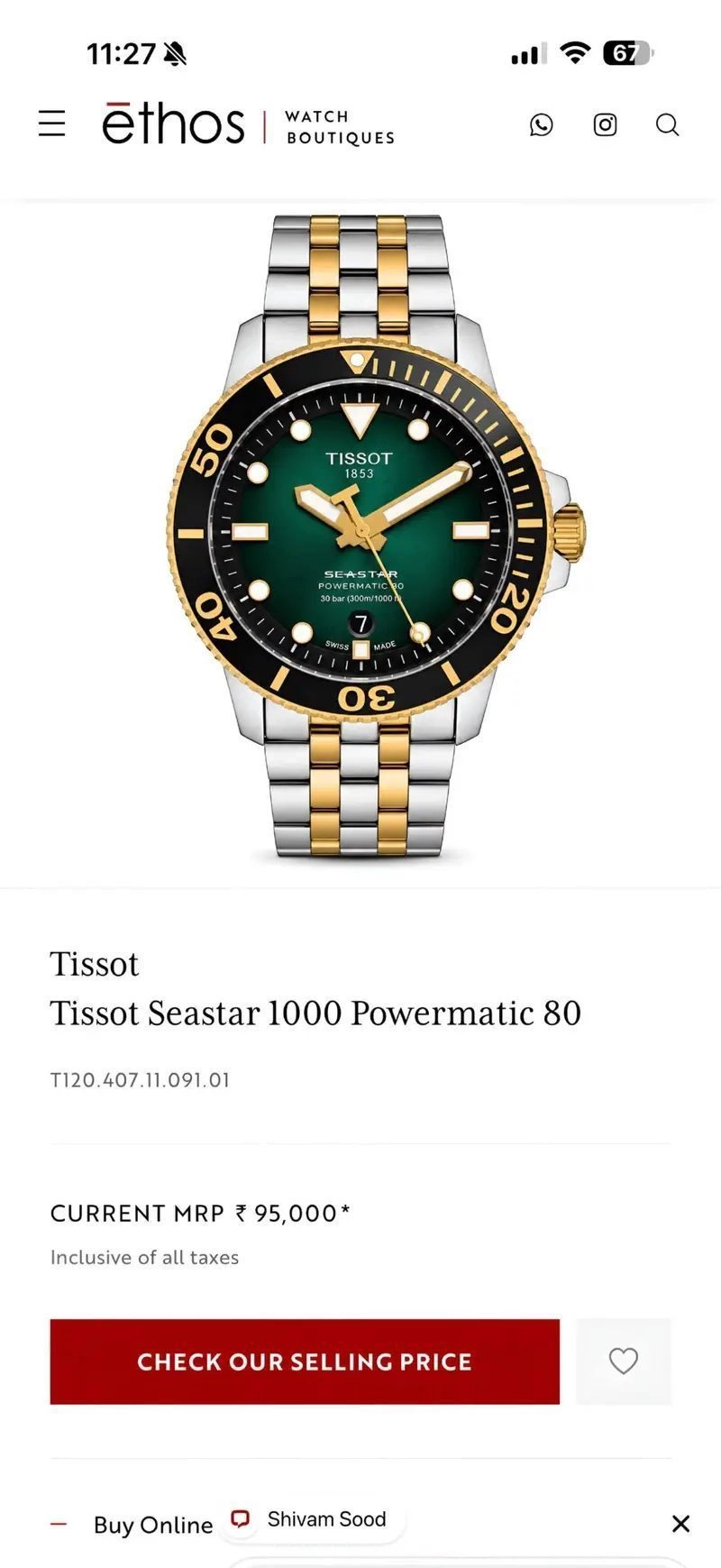 Tissot Seastar Powermatic 80 Green 4