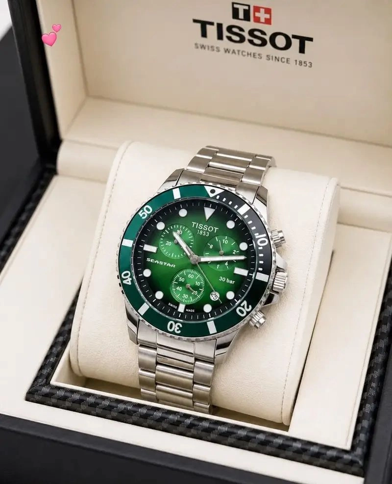 Tissot Silver Green Dial Chronograph 3