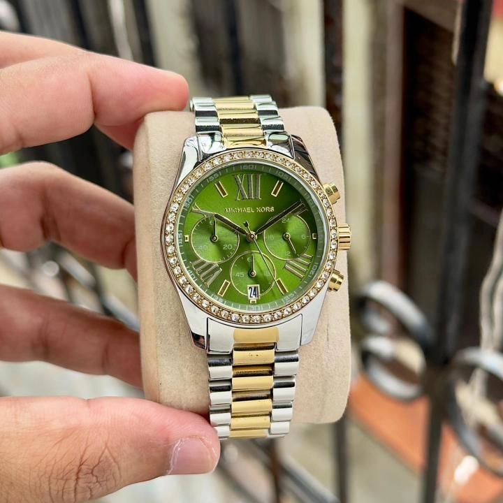 Michae_el Kors Lexington Chronograph womens 2 ton gold green 2