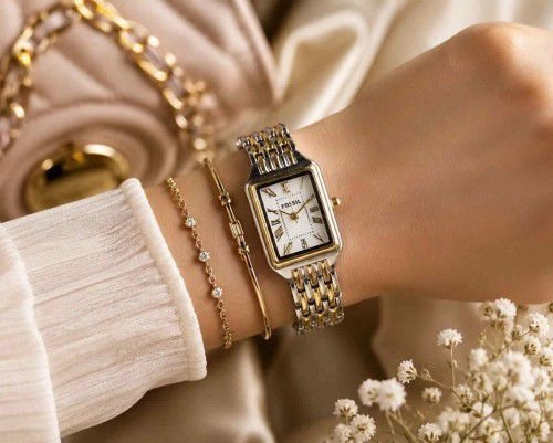FOSSSIL_LADIES_GOLD-TT-WHITE 1