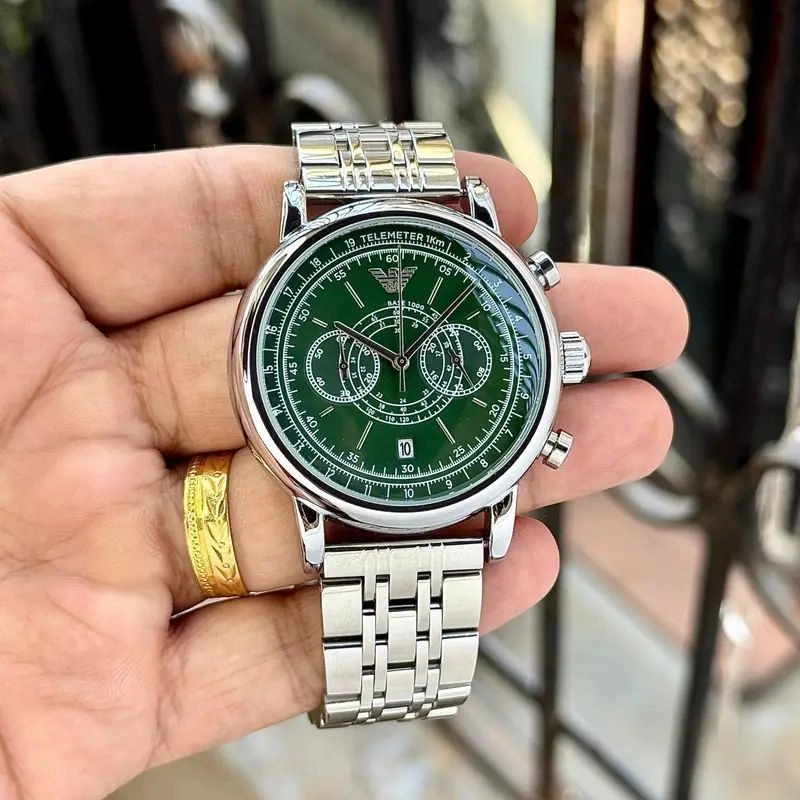 Emporio Armani Classic Green Dial Chronograph 2
