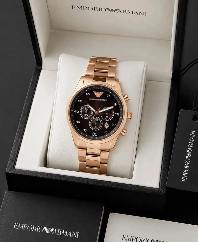 Emporio Armani Rose Gold Black Dial Chronograph 1
