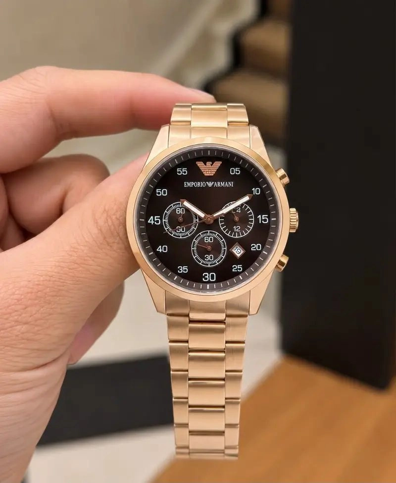 Emporio Armani Rose Gold Black Dial Chronograph 3