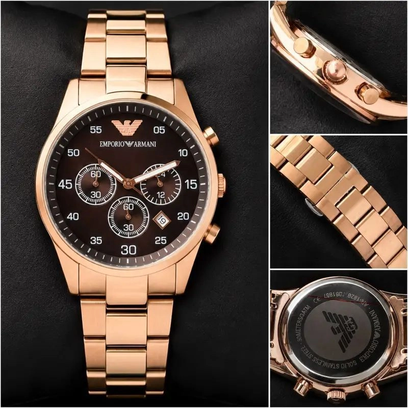Emporio Armani Rose Gold Black Dial Chronograph 5