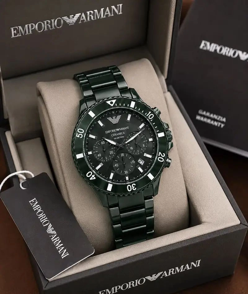 Emporio Armani Ceramica Dark Green Chronograph 1