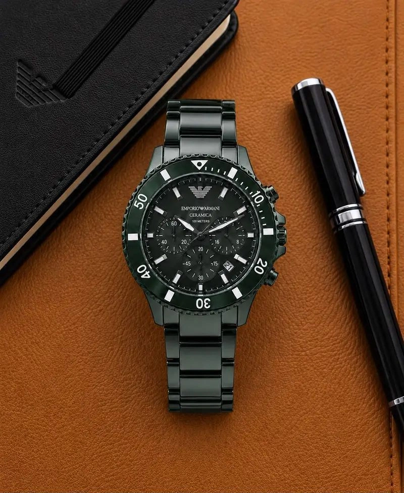 Emporio Armani Ceramica Dark Green Chronograph 2