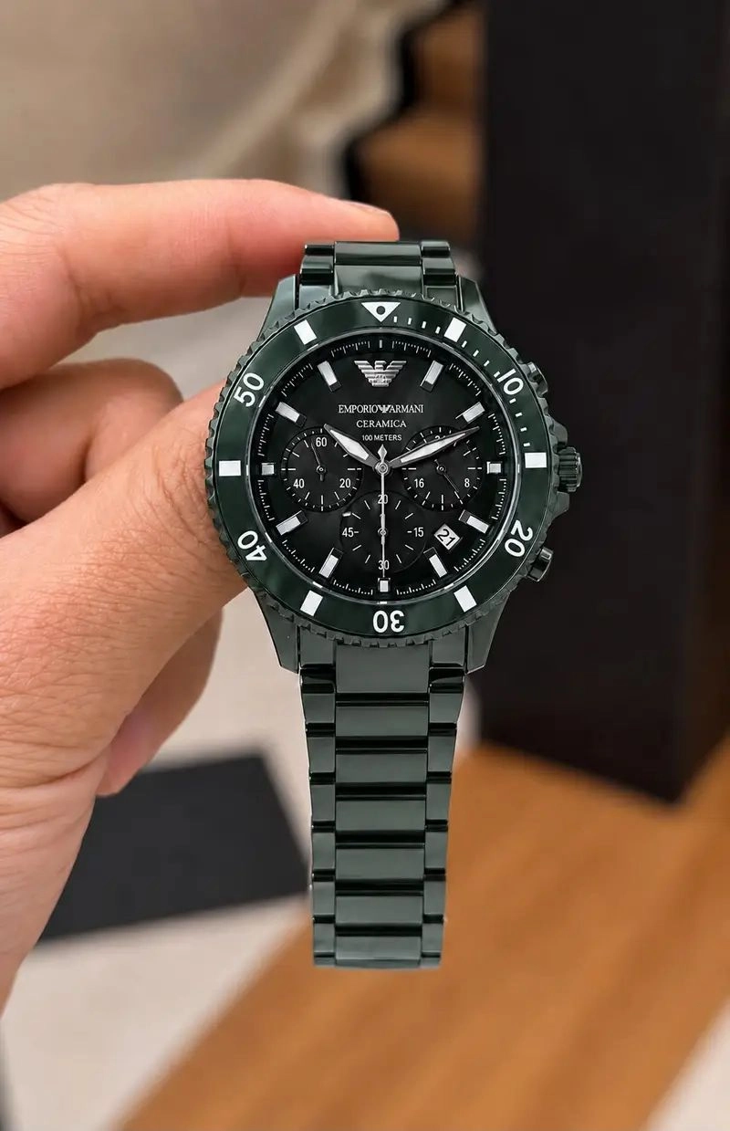 Emporio Armani Ceramica Dark Green Chronograph 3