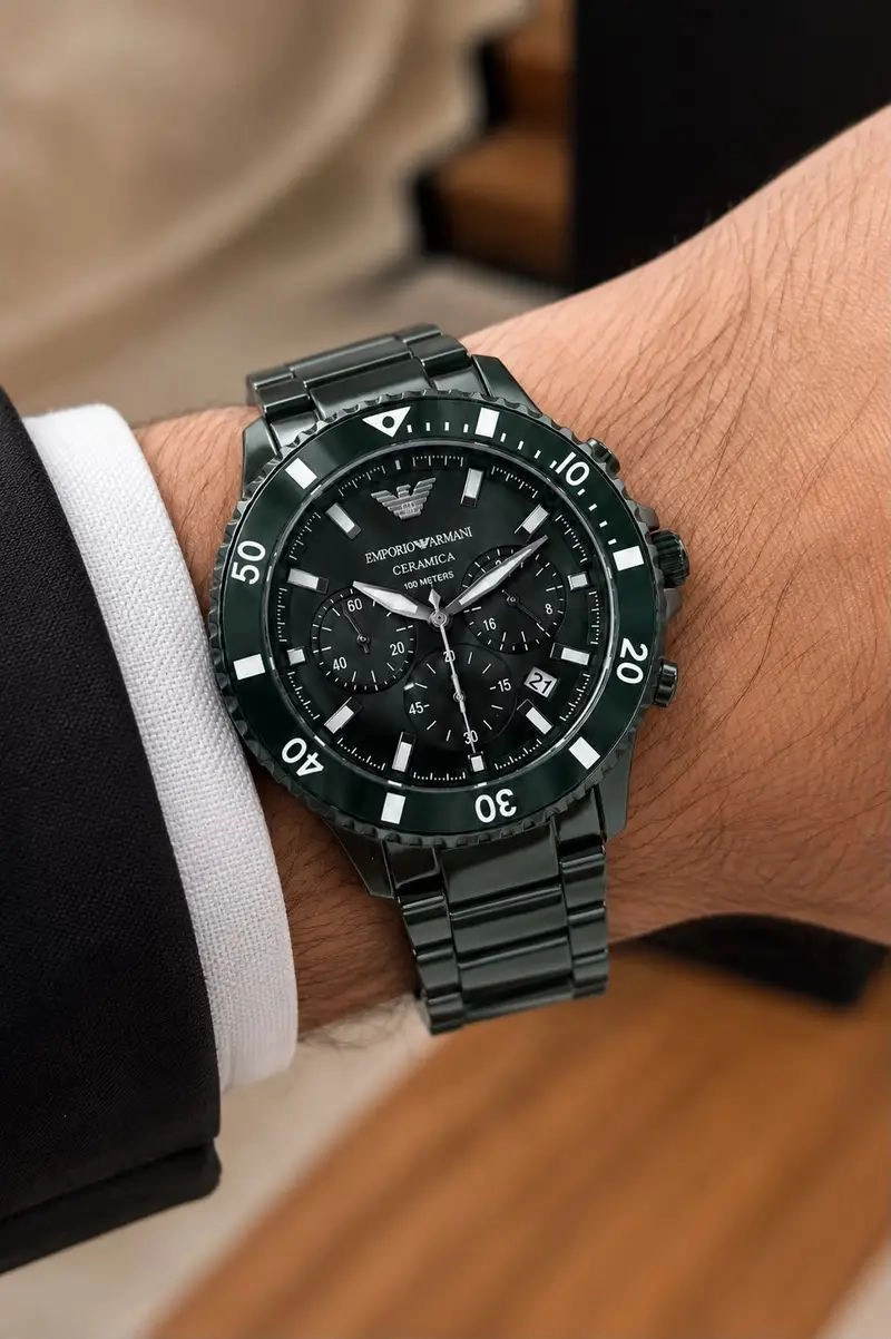 Emporio Armani Ceramica Dark Green Chronograph 4
