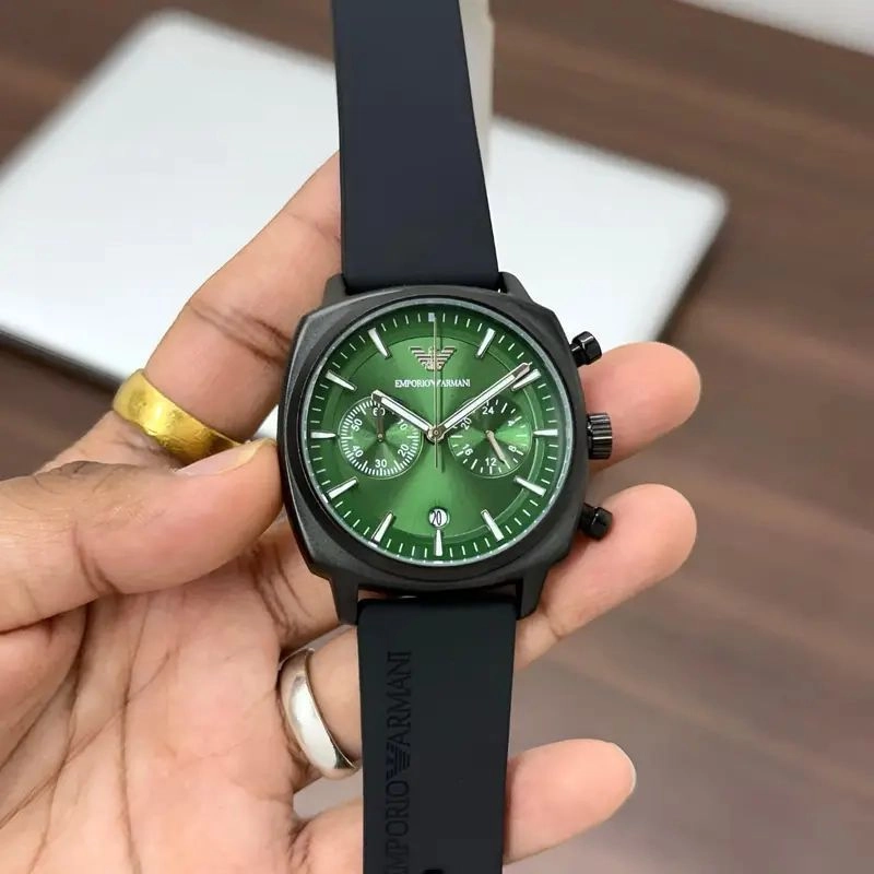 Emporio Armani Black Green Dial Chronograph 1