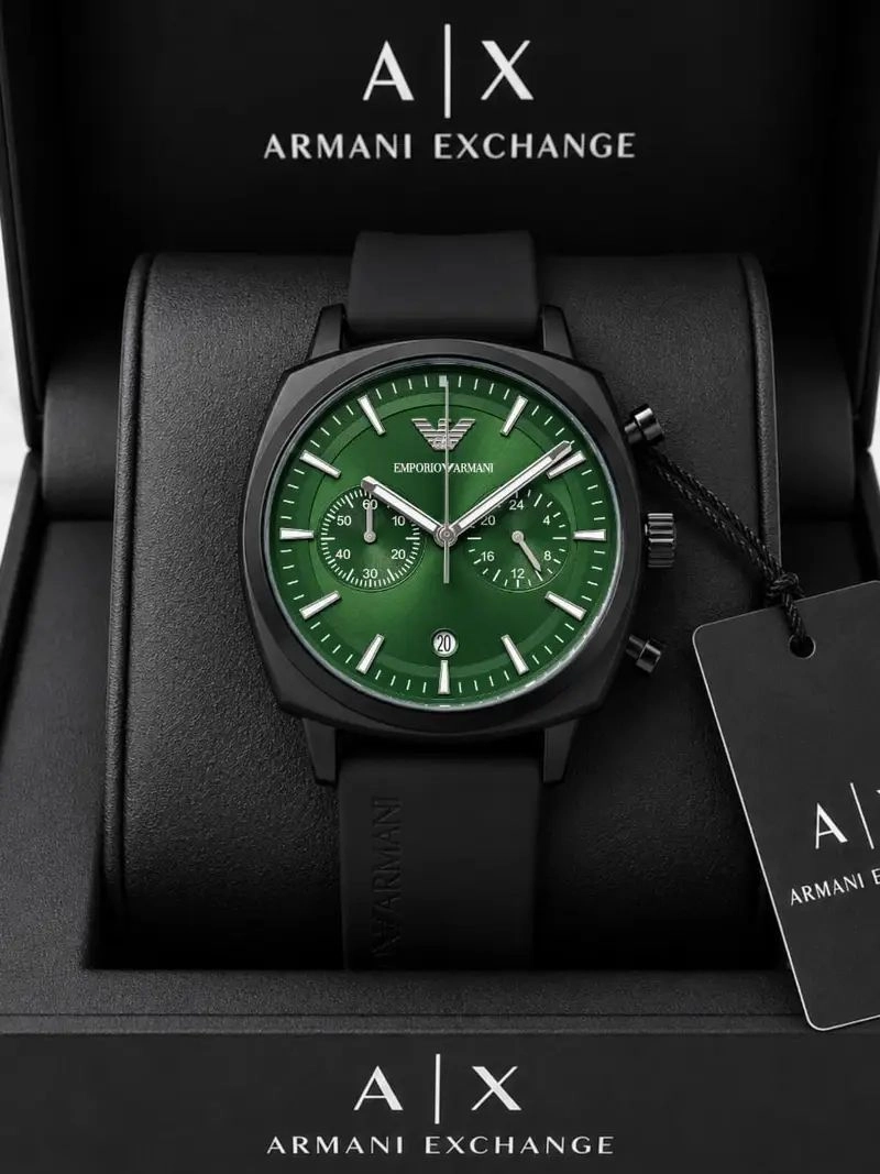 Emporio Armani Black Green Dial Chronograph 3