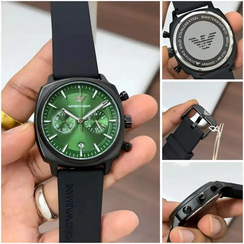 Emporio Armani Black Green Dial Chronograph 4