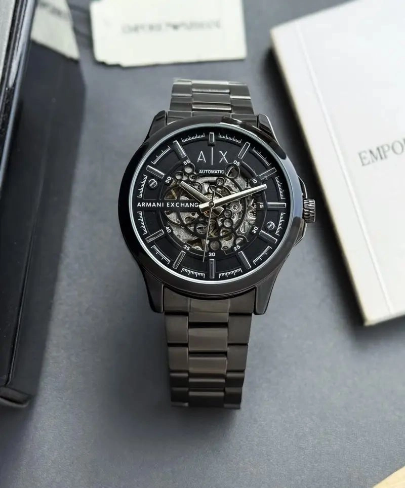 Armani Exchange Full Black Automatic Skeleton Dial 1
