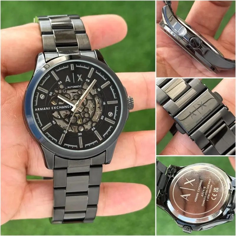 Armani Exchange Full Black Automatic Skeleton Dial 3