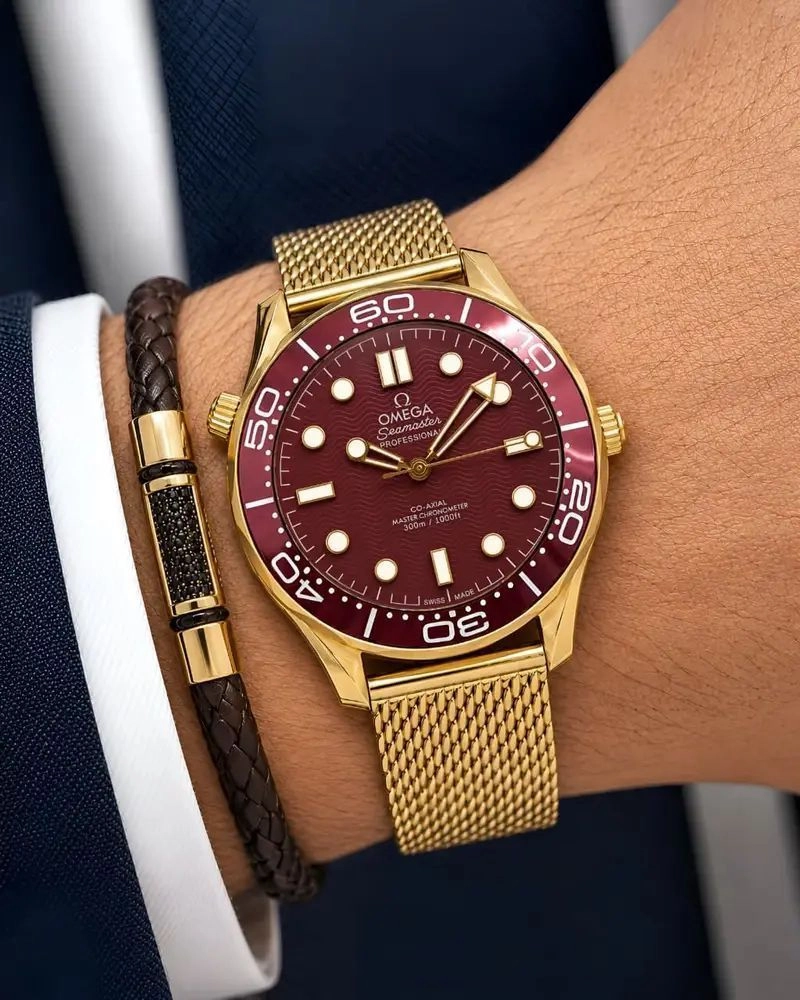 Omega Seamaster Wine Red Wave-Pattern Dial 2