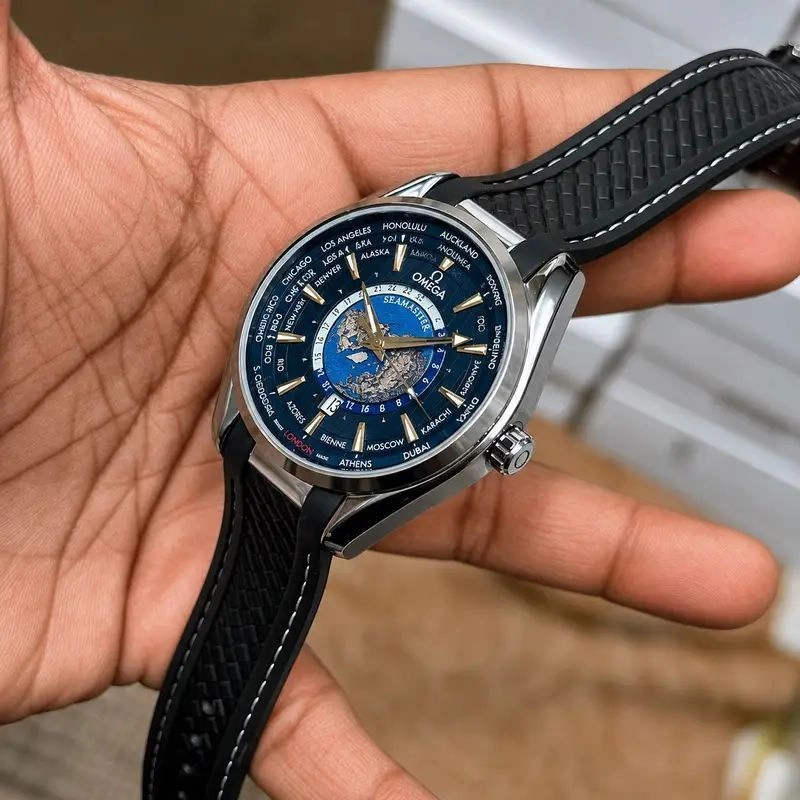 Omega Silver-Tone Blue Dial Quartz 5